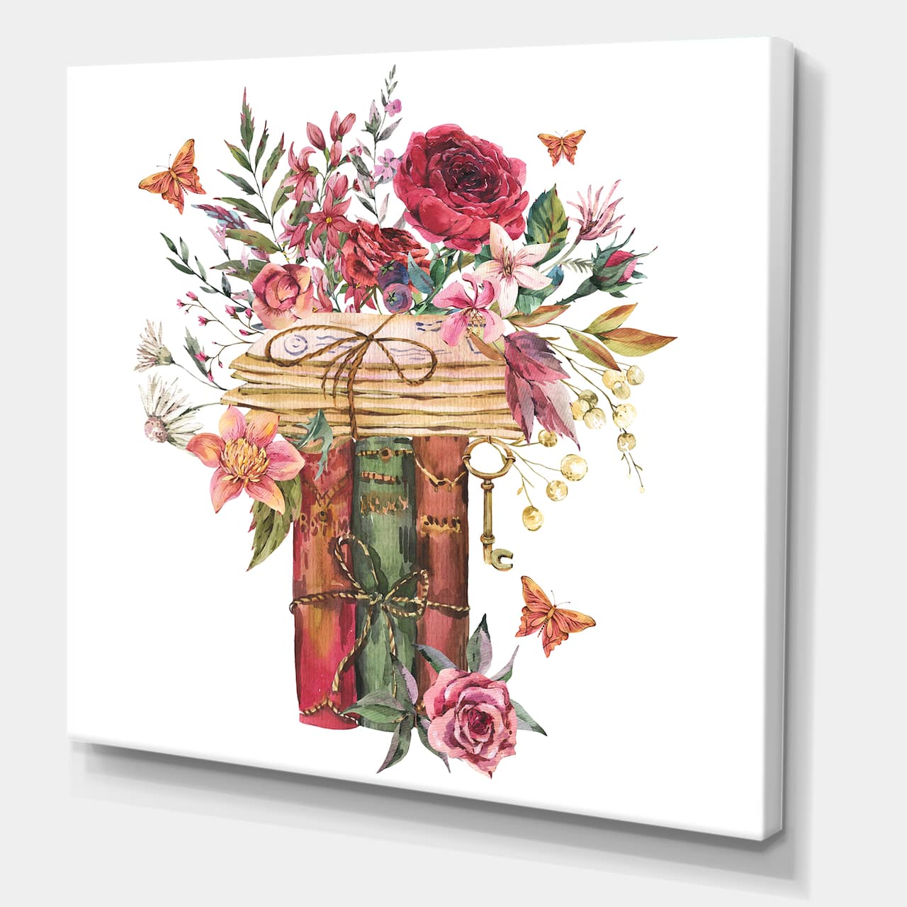 Designart - Vintage Old Books With Wildflowers - Farmhouse Canvas Wall Art Print